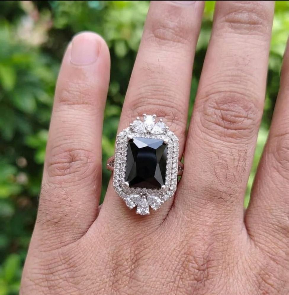 Luxury Black Italian Ring – Statement Diamond Accent Ring for Women