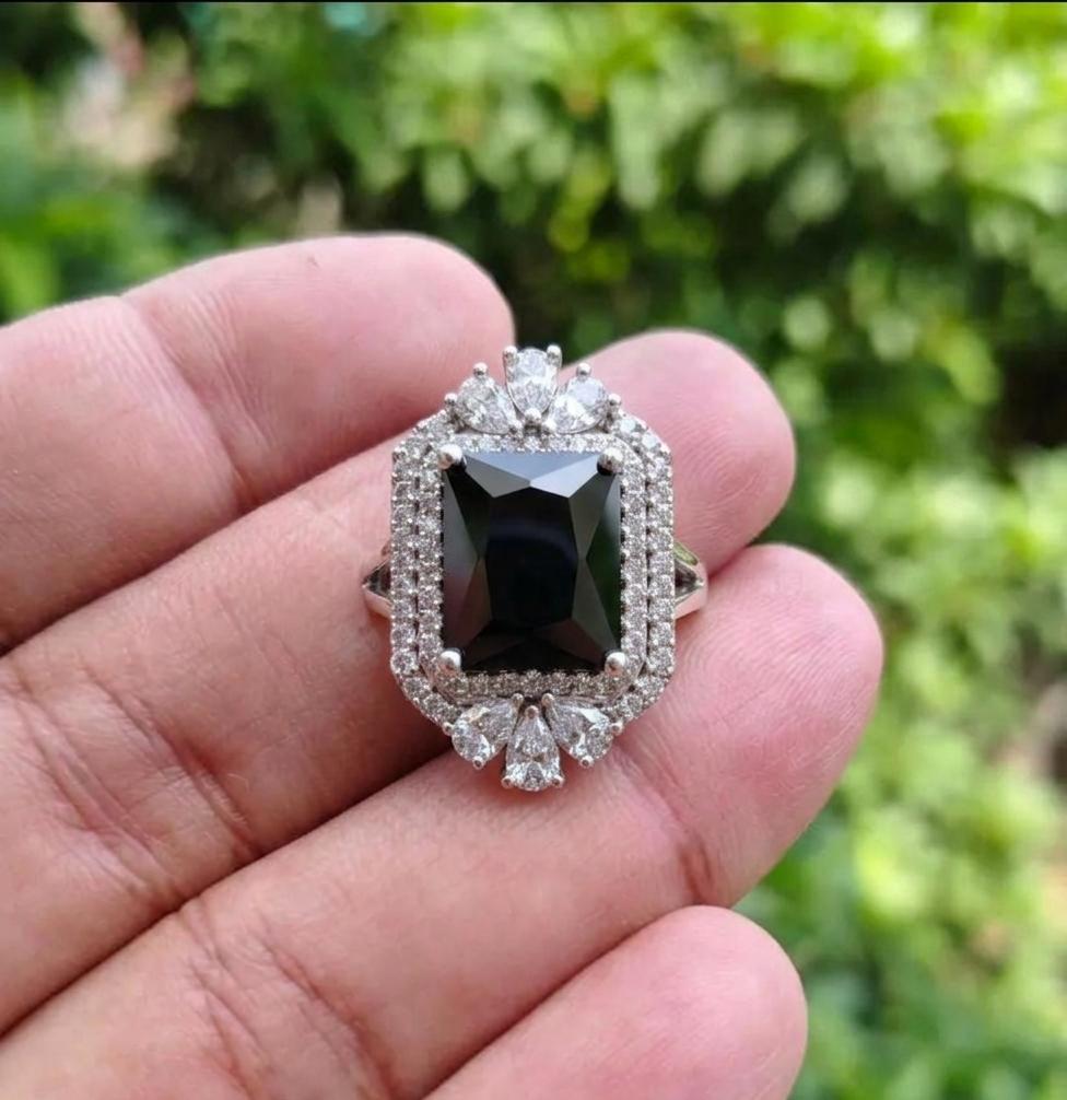 Luxury Black Italian Ring – Statement Diamond Accent Ring for Women